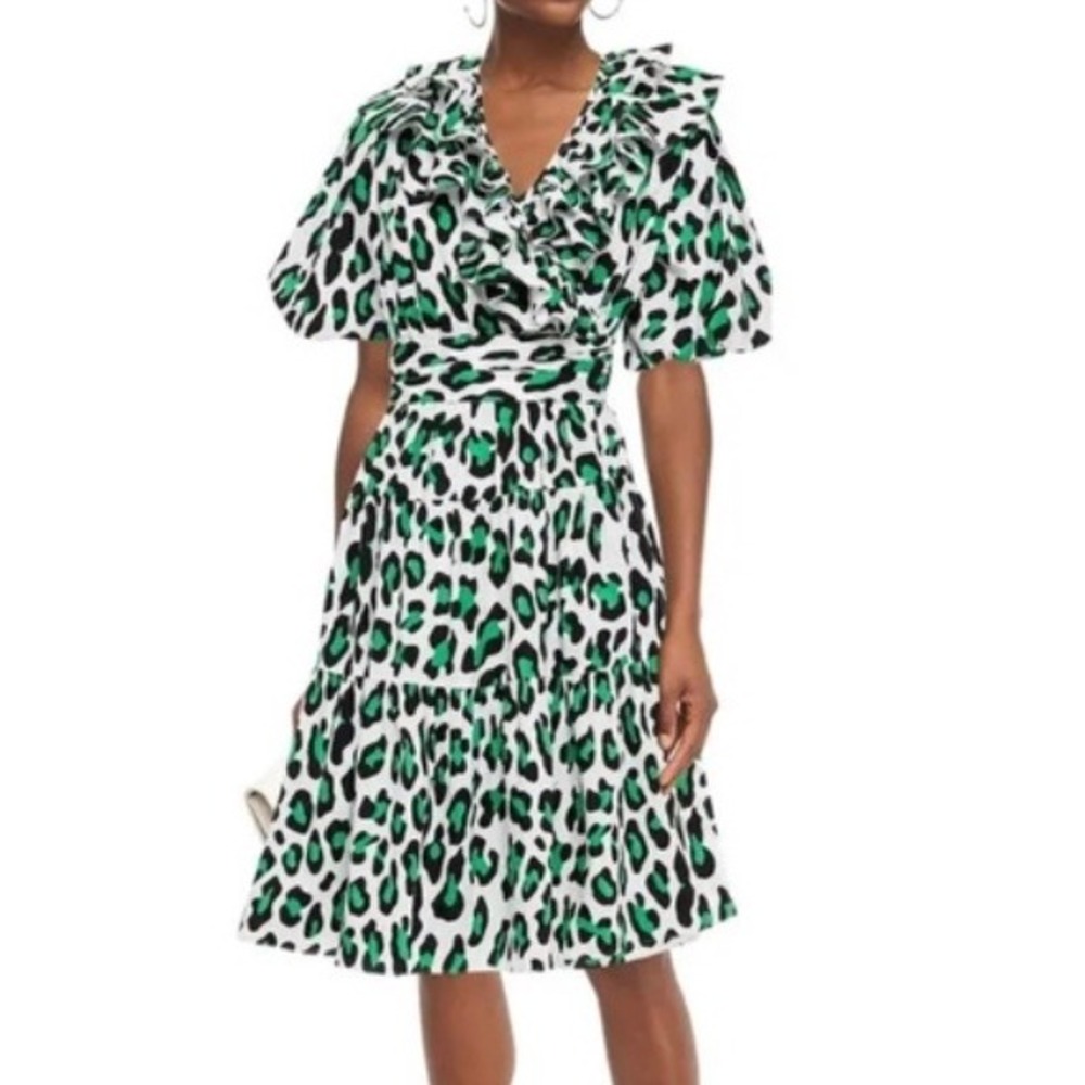 Diane von Furstenberg Hirita‎ Leopard-Print Vacation Travel Cotton Wrap Dress M